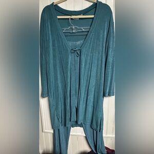 Chico's Travelers Pant Jacket Set Size 3 = XL US XL Blue Teal Liquid Knit